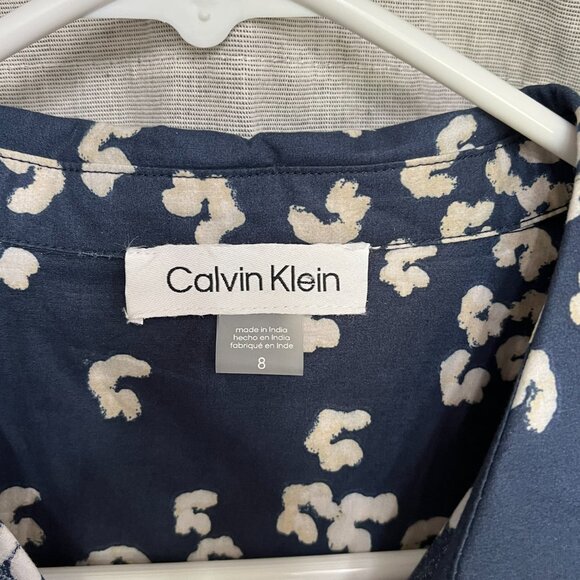 Calvin Klein Sleeveless Collared Button Down Tie Waist Dress w/ pockets Size 8 - Picture 4 of 11